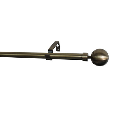 GoodHome Antiki Satin Antique Brass Effect Extendable Ball Single Curtain Pole Set(L)1200mm-2100mm (Dia)19mm from B&Q