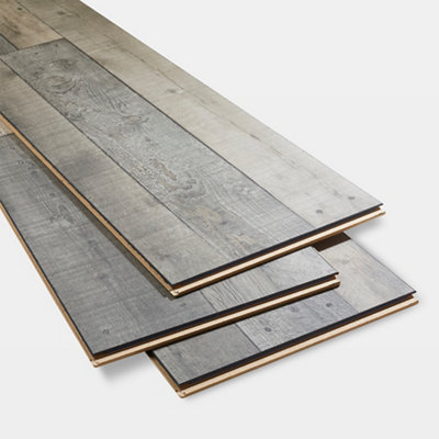 GoodHome Dunwich Grey Gloss Oak Effect Laminate Flooring Sample from B&Q