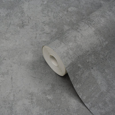GoodHome Omey Dark Grey Distressed Effect Contemporary Textured Wallpaper from B&Q