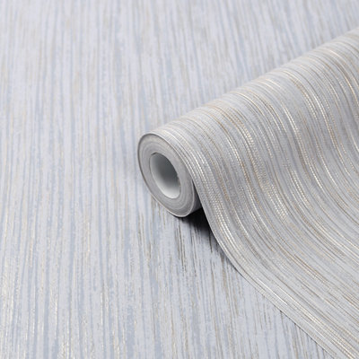 GoodHome Ciral Light Grey Striped Metallic Effect Classic Textured Wallpaper from B&Q