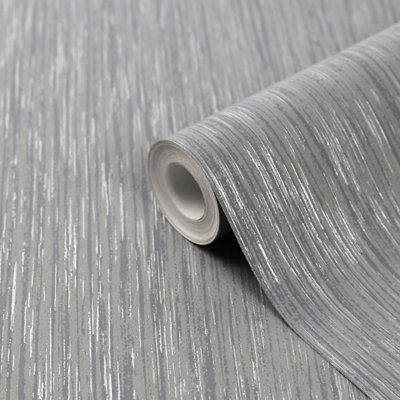 GoodHome Ciral Dark Grey Striped Metallic Effect Classic Textured Wallpaper from B&Q