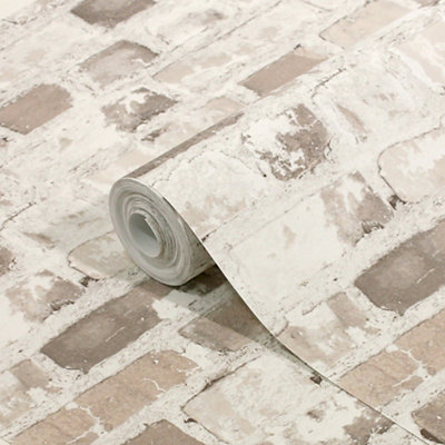 GoodHome Givry Beige Brick Stone Effect Rustic Textured Wallpaper from B&Q