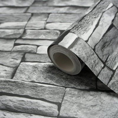 Arrou Grey Stone Effect Rustic Smooth Wallpaper from B&Q