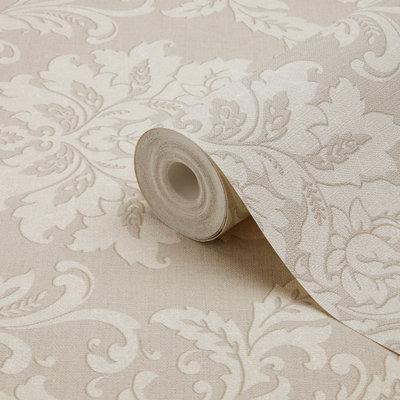 GoodHome Mire Beige Damask Woven Effect Vintage Textured Wallpaper from B&Q
