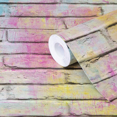 GoodHome Lokta Multicolour Brick Effect Children's Textured Wallpaper from B&Q