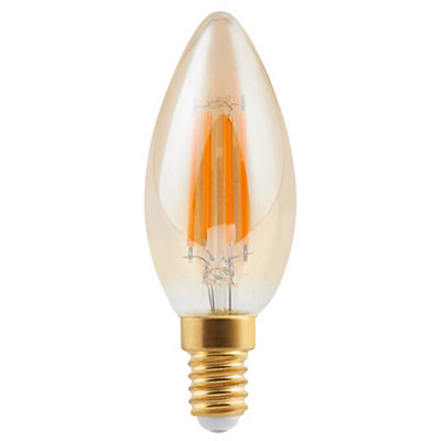 Diall E14 5W 400Lm 330° Amber Candle Warm White Led Filament Light Bulb from B&Q