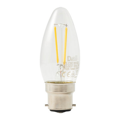 Diall B22 1.8W 250Lm Clear Candle Warm White Led Filament Light Bulb from B&Q