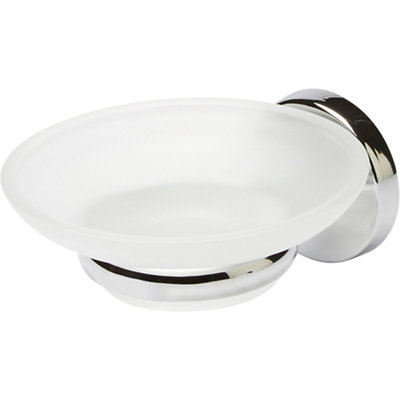 GoodHome Ormara Silver Effect Glass & Steel Soap Dish from B&Q