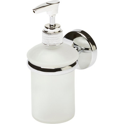 GoodHome Ormara Silver Effect Glass & Steel Wall-Mounted Soap Dispenser from B&Q