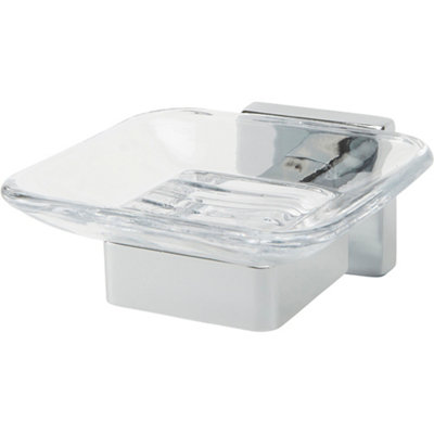 GoodHome Alessano Chrome Effect Glass & Steel Soap Dish from B&Q