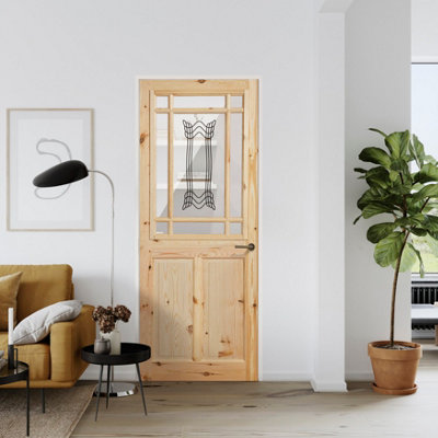 Fortia 2 Panel Screen-Printed Glazed Contemporary Natural Pine Veneer Internal Timber Door(H)2032mm (W)813mm (T)35mm from B&Q