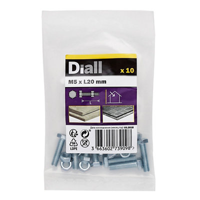 Diall M5 Hex Carbon Steel (Grade 5.8) Bolt & Nut (L)20mmPack Of 10 from B&Q
