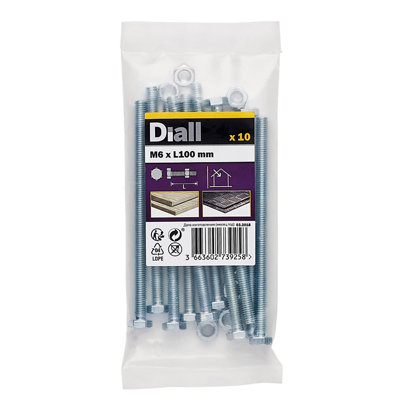 Diall M6 Hex Carbon Steel (Grade 5.8) Bolt & Nut (L)100mmPack Of 10 from B&Q