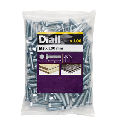 Diall M8 Hex Carbon Steel (Grade 5.8) Bolt (L)30mmPack Of 100 from B&Q