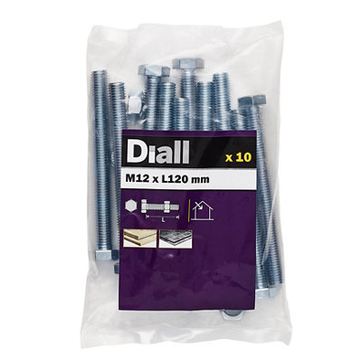 Diall M12 Hex Carbon Steel (Grade 5.8) Bolt & Nut (L)120mmPack Of 10 from B&Q