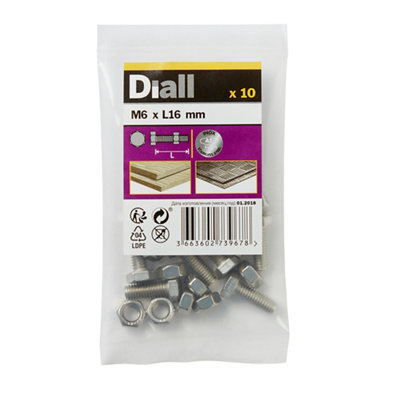 Diall M6 Hex Stainless Steel Bolt & Nut (L)16mm (Dia)6mmPack Of 10 from B&Q