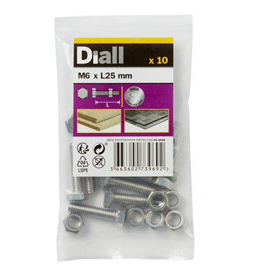 Diall M6 Hex Stainless Steel Bolt & Nut (L)25mm (Dia)6mmPack Of 10 from B&Q