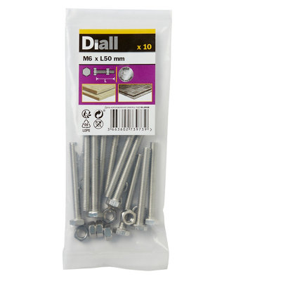 Diall M6 Hex Stainless Steel Bolt & Nut (L)50mm (Dia)6mmPack Of 10 from B&Q