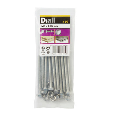 Diall M6 Hex Stainless Steel Bolt & Nut (L)65mm (Dia)6mmPack Of 10 from B&Q