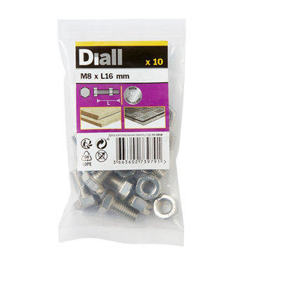 Diall M8 Hex Stainless Steel Bolt & Nut (L)16mm (Dia)8mmPack Of 10 from B&Q