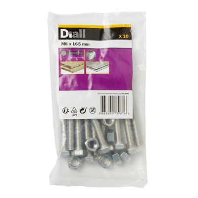 Diall M8 Hex Stainless Steel Bolt & Nut (L)65mm (Dia)8mmPack Of 10 from B&Q