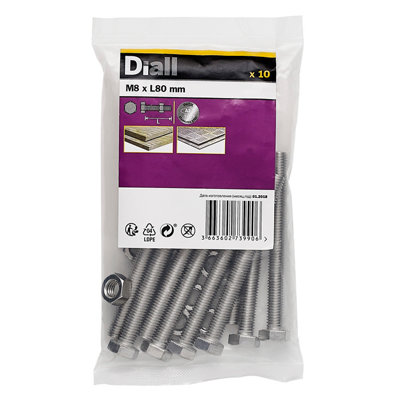 Diall M8 Hex A2 Stainless Steel Bolt & Nut (L)80mm (Dia)M8Pack Of 10 from B&Q