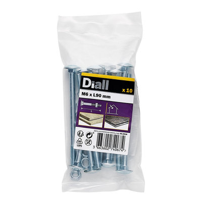 Diall M6 Coach Bolt & Nut (L)90mmPack Of 10 from B&Q