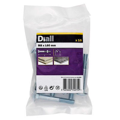 Diall M8 Coach Bolt & Nut (L)60mmPack Of 10 from B&Q