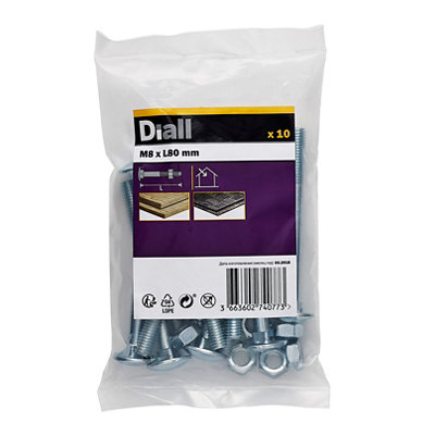 Diall M8 Coach Bolt & Nut (L)80mmPack Of 10 from B&Q