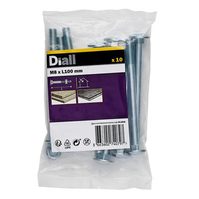 Diall M8 Coach Bolt & Nut (L)100mmPack Of 10 from B&Q