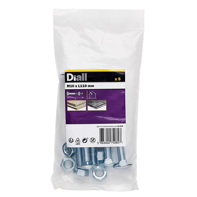 Diall M10 Coach Bolt & Nut (L)110mmPack Of 5 from B&Q