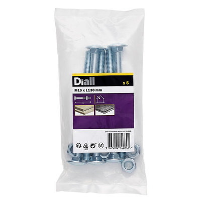 Diall M10 Coach Bolt & Nut (L)130mmPack Of 5 from B&Q