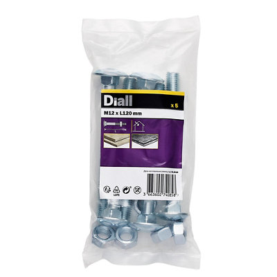 Diall M12 Coach Bolt & Nut (L)120mmPack Of 5 from B&Q