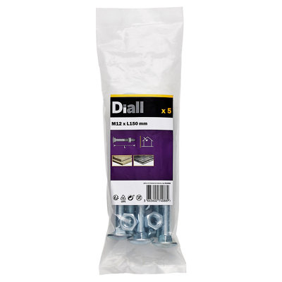 Diall M12 Coach Bolt & Nut (L)150mmPack Of 5 from B&Q
