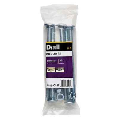 Diall M12 Coach Bolt & Nut (L)200mmPack Of 5 from B&Q