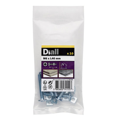 Diall M6 Roofing Bolt & Nut (L)40mmPack Of 10