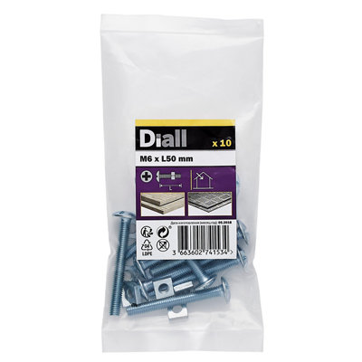 Diall M6 Roofing Bolt & Nut (L)50mmPack Of 10