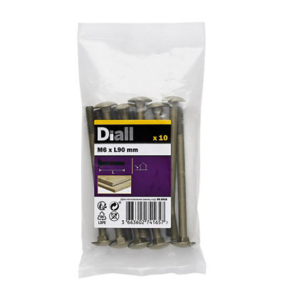 Diall M6 Coach Bolt (L)90mmPack Of 10 from B&Q