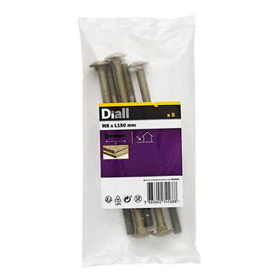 Diall M8 Coach Bolt (L)150mmPack Of 5 from B&Q