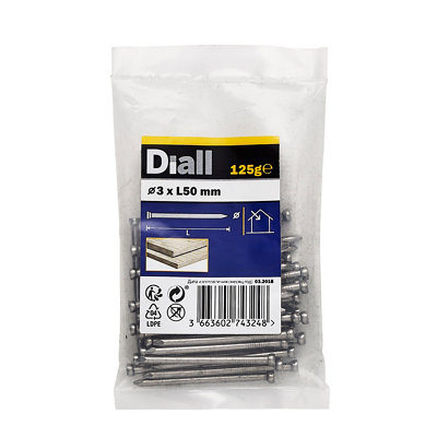 Diall Lost Head Nail (L)50mm (Dia)3mm 125G from B&Q