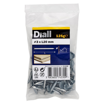 Diall Galvanised Clout Nail (L)20mm (Dia)3mm 125G from B&Q