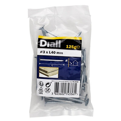 Diall Galvanised Clout Nail (L)40mm (Dia)3mm 125G from B&Q