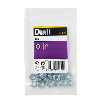 Diall M6 Carbon Steel Hex NutPack Of 20 from B&Q