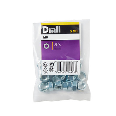 Diall M8 Steel Hex NutPack Of 20 from B&Q