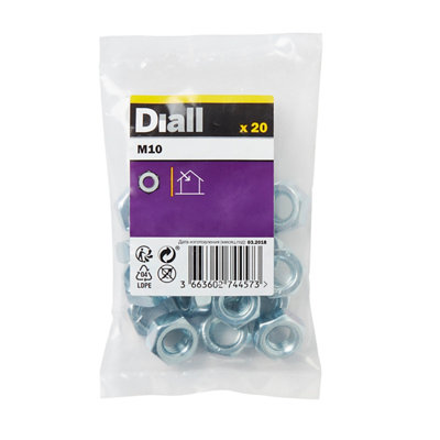 Diall M10 Steel Hex NutPack Of 20 from B&Q