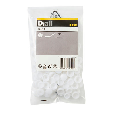Diall White Polypropylene Decorative Snap Cap (Dia)8mmPack Of 100