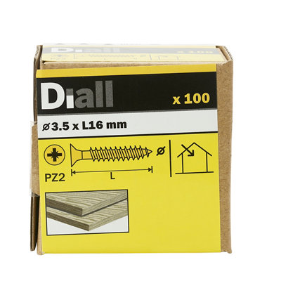 Diall Pz Double-Countersunk Yellow-Passivated Steel Wood Screw (Dia)3.5mmPack Of 100 from B&Q