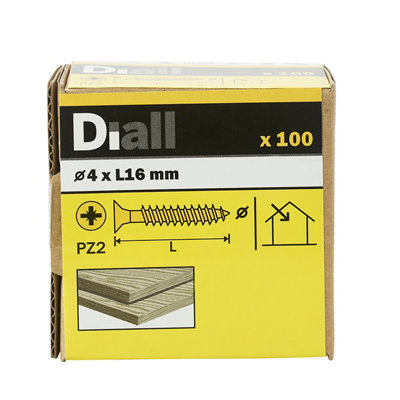 Diall Pz Double-Countersunk Yellow-Passivated Steel Wood Screw (Dia)4mmPack Of 100 from B&Q