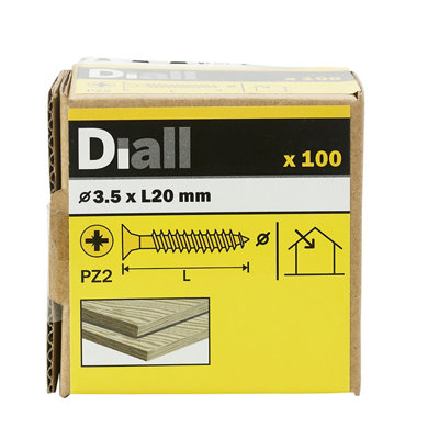 Diall Pz Double-Countersunk Yellow-Passivated Steel Wood Screw (Dia)3.5mmPack Of 100 from B&Q