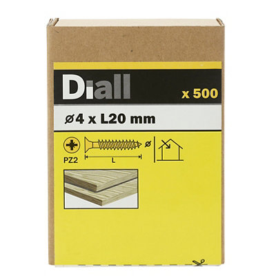 Diall Double-Countersunk Yellow-Passivated Carbon Steel Screw (Dia)4mmPack Of 500 from B&Q